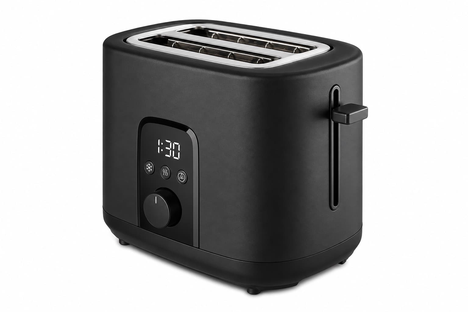 Two-Slice Digital Toaster, Matte Black - front product view on white background