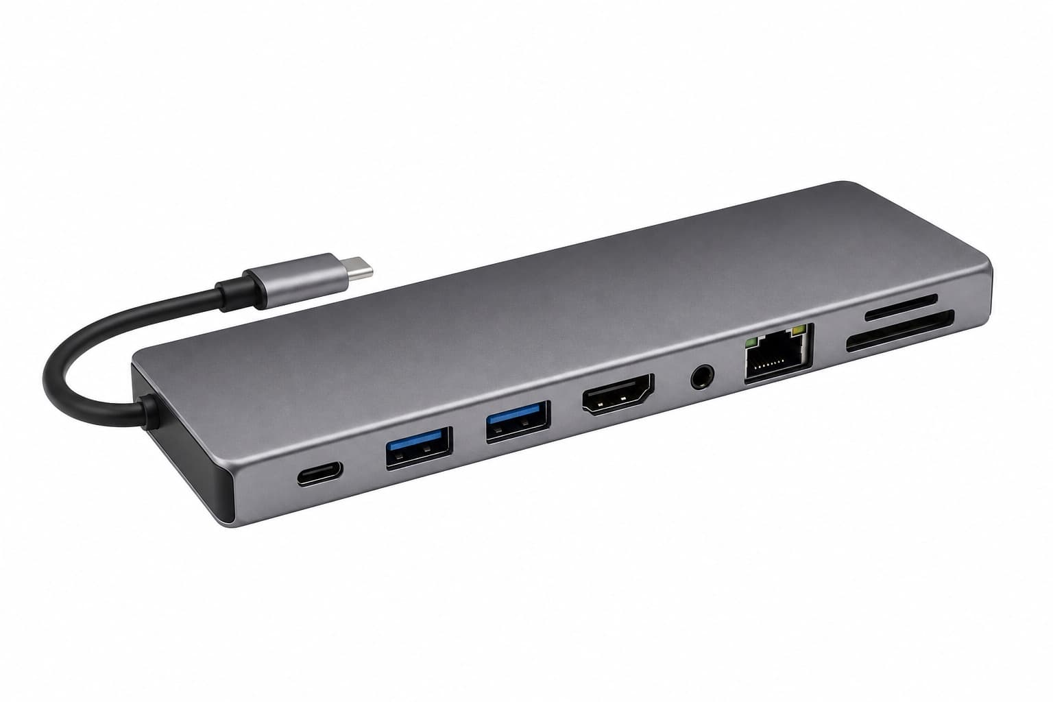USB-C Eight-Port Multiport Hub, Space Gray - front product view on white background